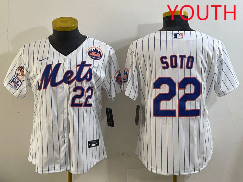 Youth New York Mets #22 Soto White Stirpe Game 2025 Nike MLB Jersey style 3->youth mlb jersey->Youth Jersey